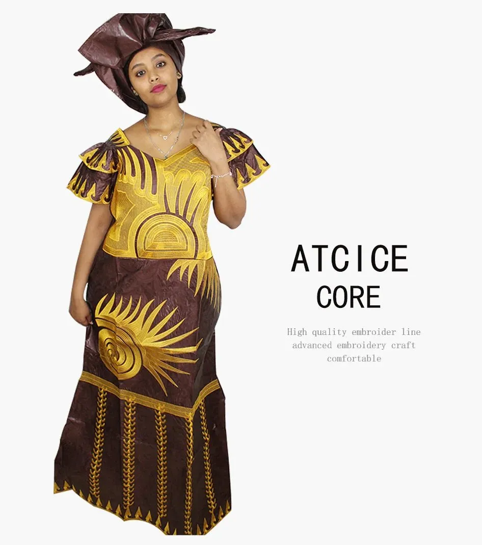 African Dresses for Women – Fashionable Long Dress with Embroidery Design & Matching Scarf