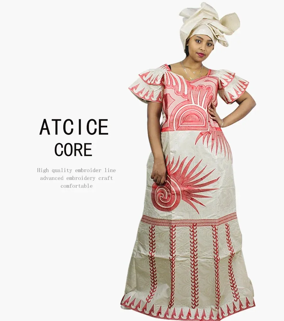 African Dresses for Women – Fashionable Long Dress with Embroidery Design & Matching Scarf