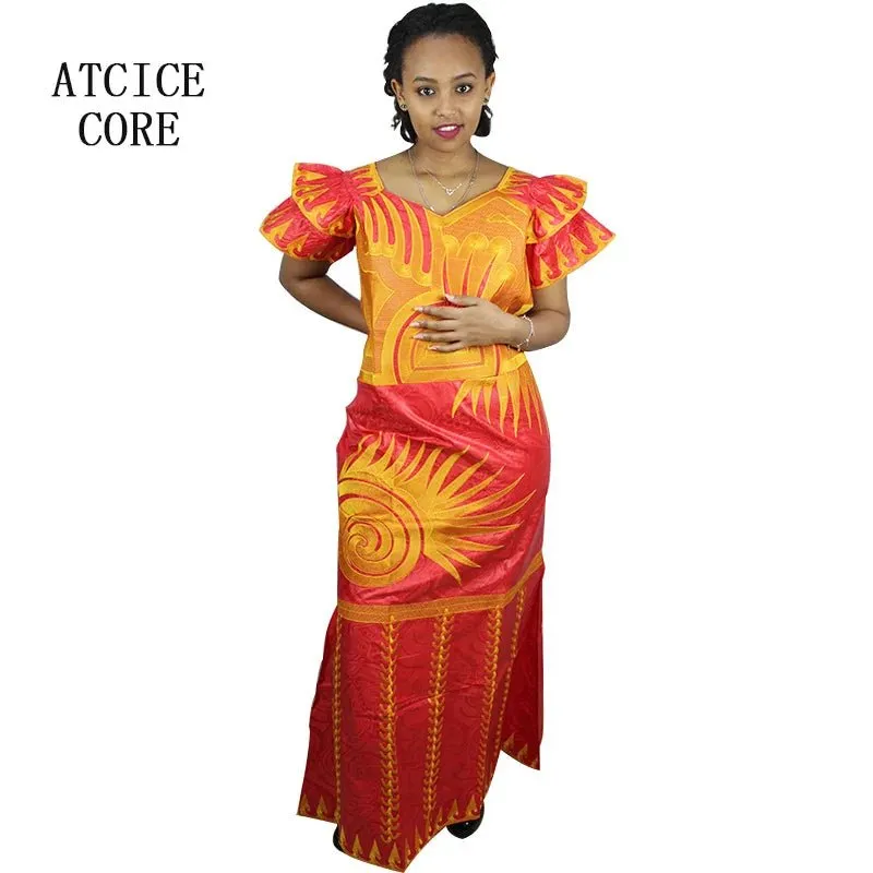 African Dresses for Women – Fashionable Long Dress with Embroidery Design & Matching Scarf