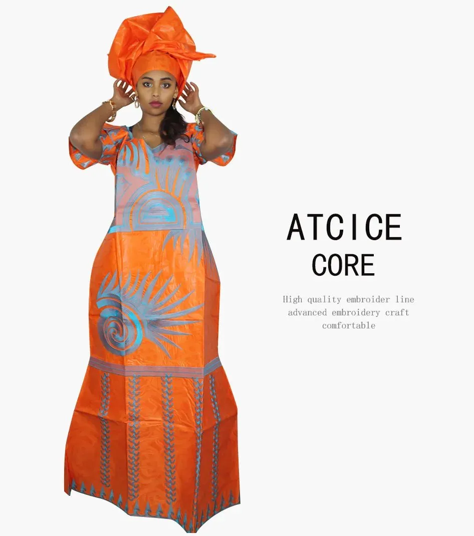 African Dresses for Women – Fashionable Long Dress with Embroidery Design & Matching Scarf