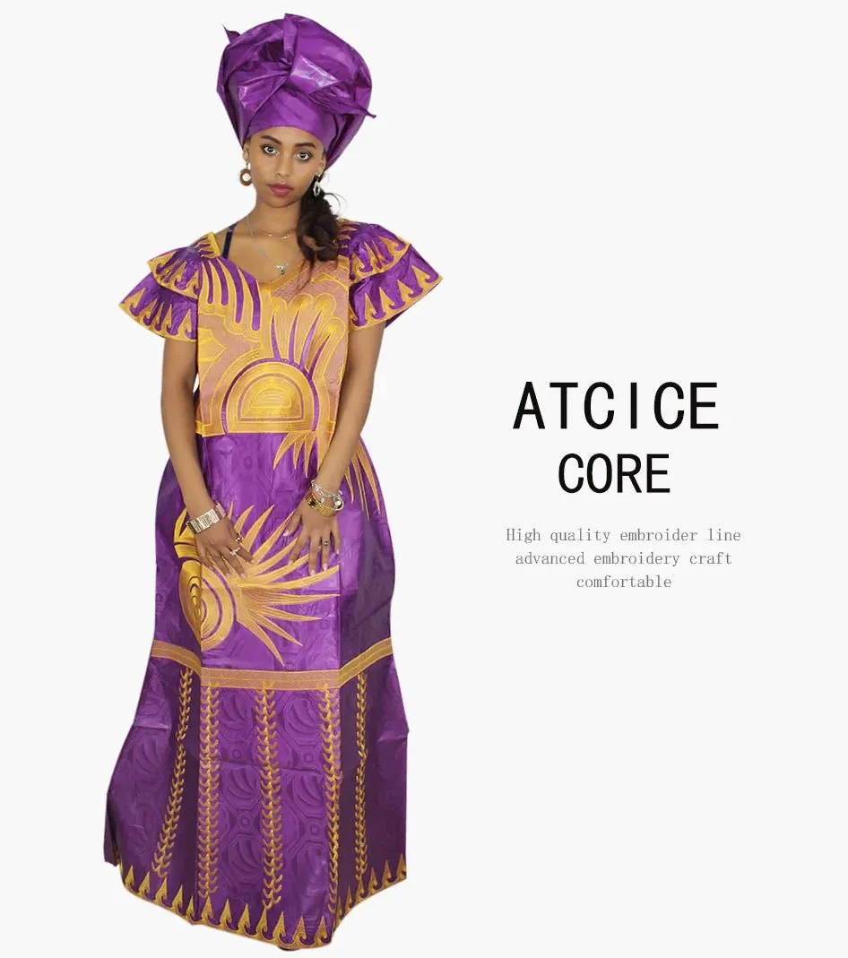 African Dresses for Women – Fashionable Long Dress with Embroidery Design & Matching Scarf