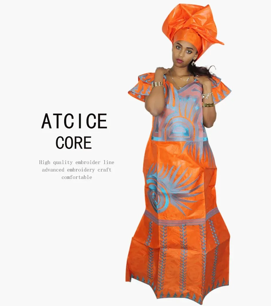 African Dresses for Women – Fashionable Long Dress with Embroidery Design & Matching Scarf