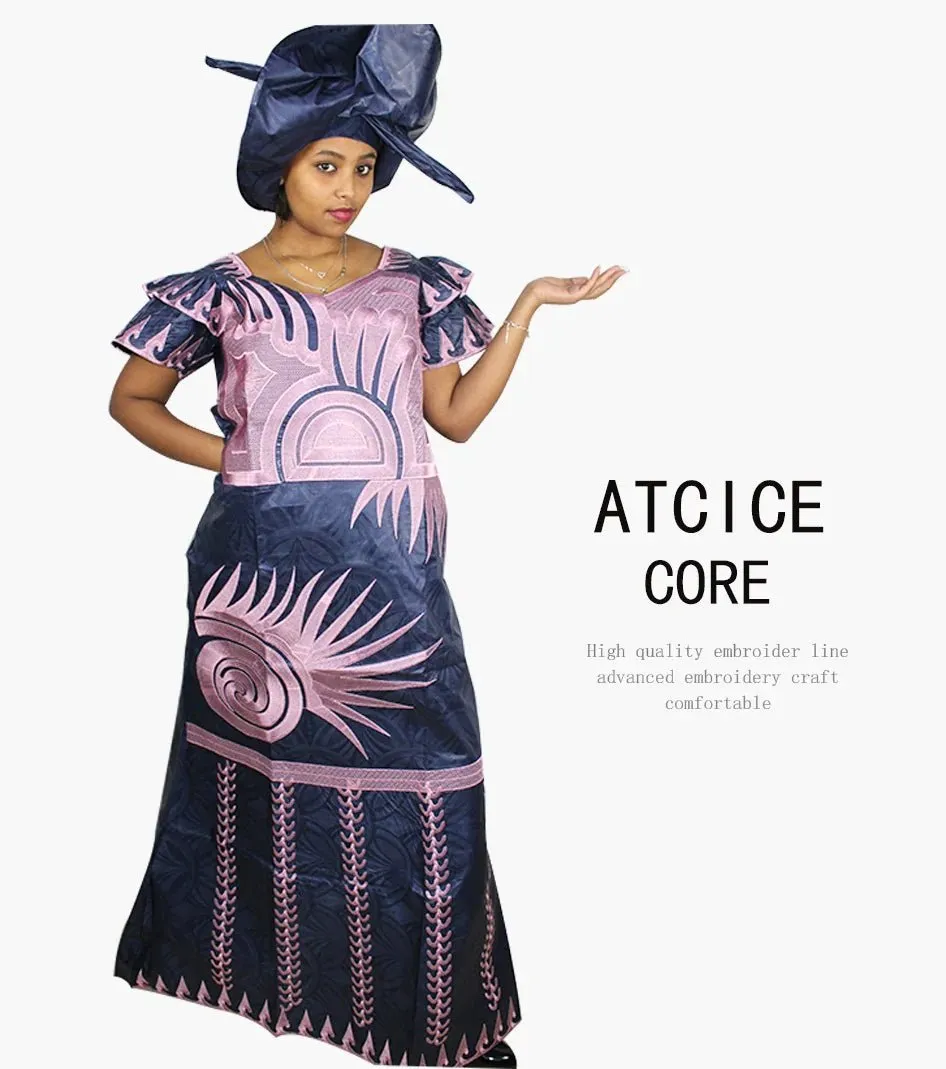 African Dresses for Women – Fashionable Long Dress with Embroidery Design & Matching Scarf