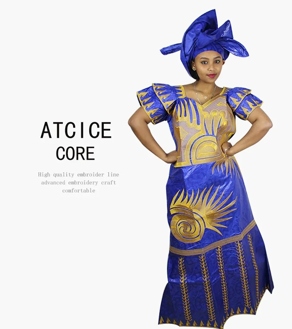 African Dresses for Women – Fashionable Long Dress with Embroidery Design & Matching Scarf