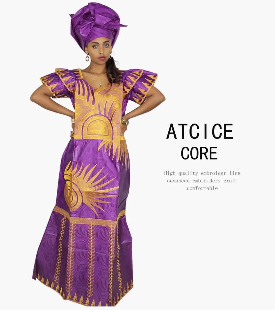 African Dresses for Women – Fashionable Long Dress with Embroidery Design & Matching Scarf