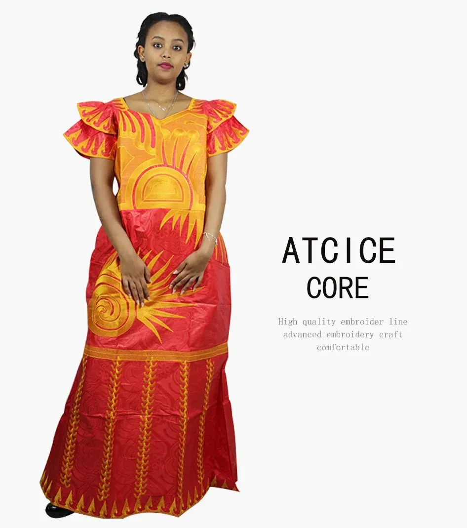 African Dresses for Women – Fashionable Long Dress with Embroidery Design & Matching Scarf