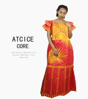 African Dresses for Women – Fashionable Long Dress with Embroidery Design & Matching Scarf