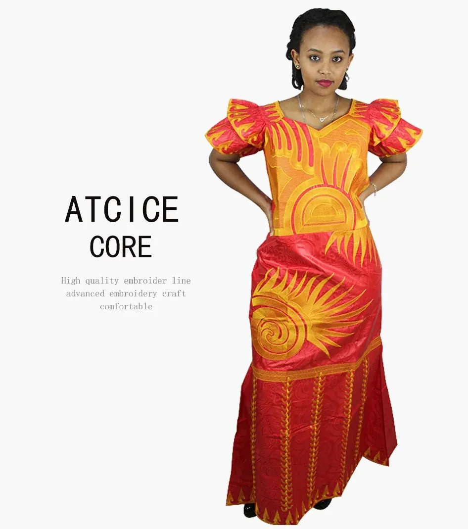 African Dresses for Women – Fashionable Long Dress with Embroidery Design & Matching Scarf