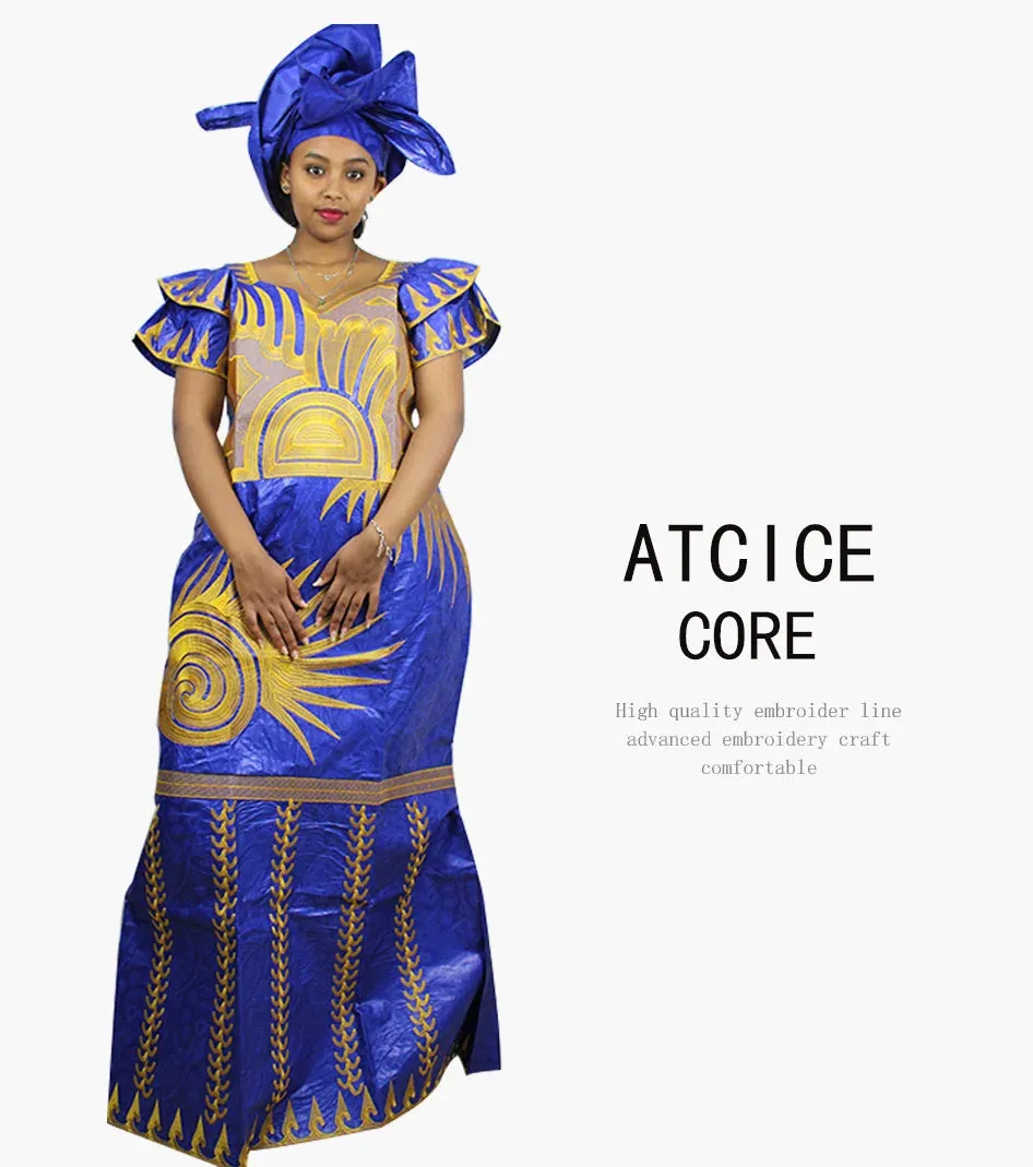 African Dresses for Women – Fashionable Long Dress with Embroidery Design & Matching Scarf