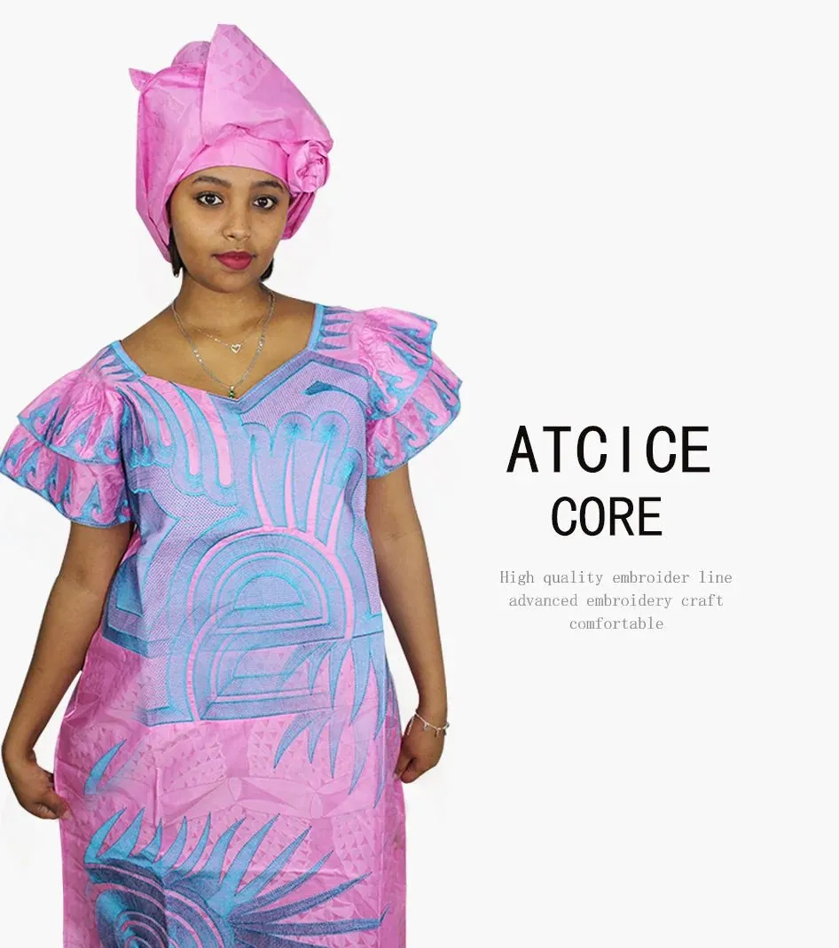 African Dresses for Women – Fashionable Long Dress with Embroidery Design & Matching Scarf