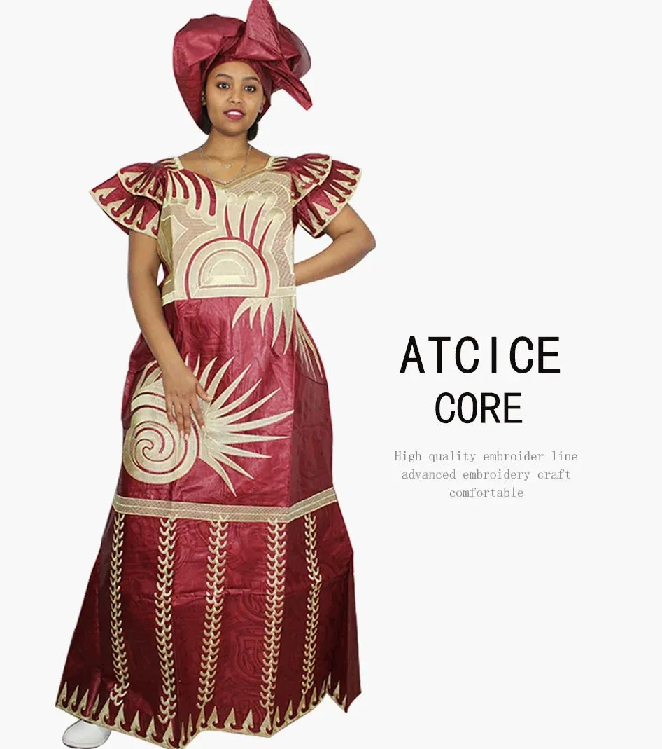 African Dresses for Women – Fashionable Long Dress with Embroidery Design & Matching Scarf