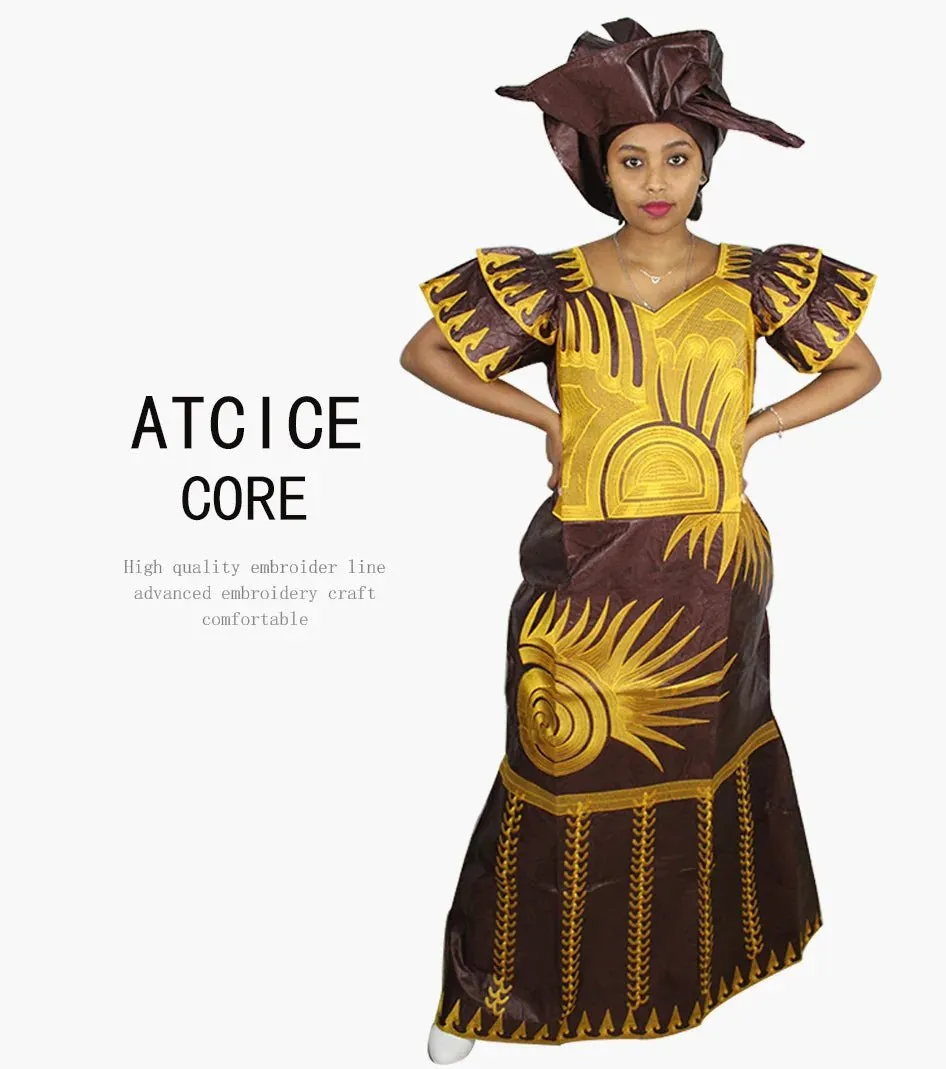 African Dresses for Women – Fashionable Long Dress with Embroidery Design & Matching Scarf