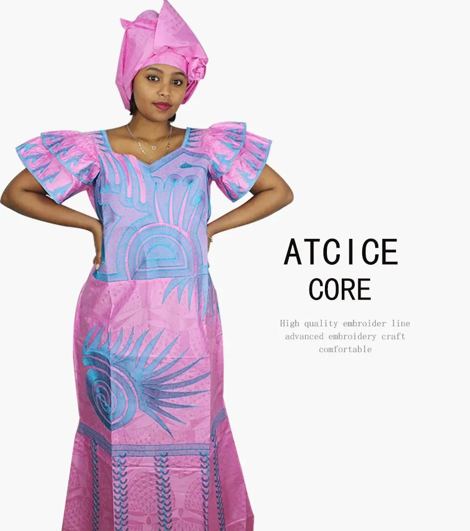 African Dresses for Women – Fashionable Long Dress with Embroidery Design & Matching Scarf