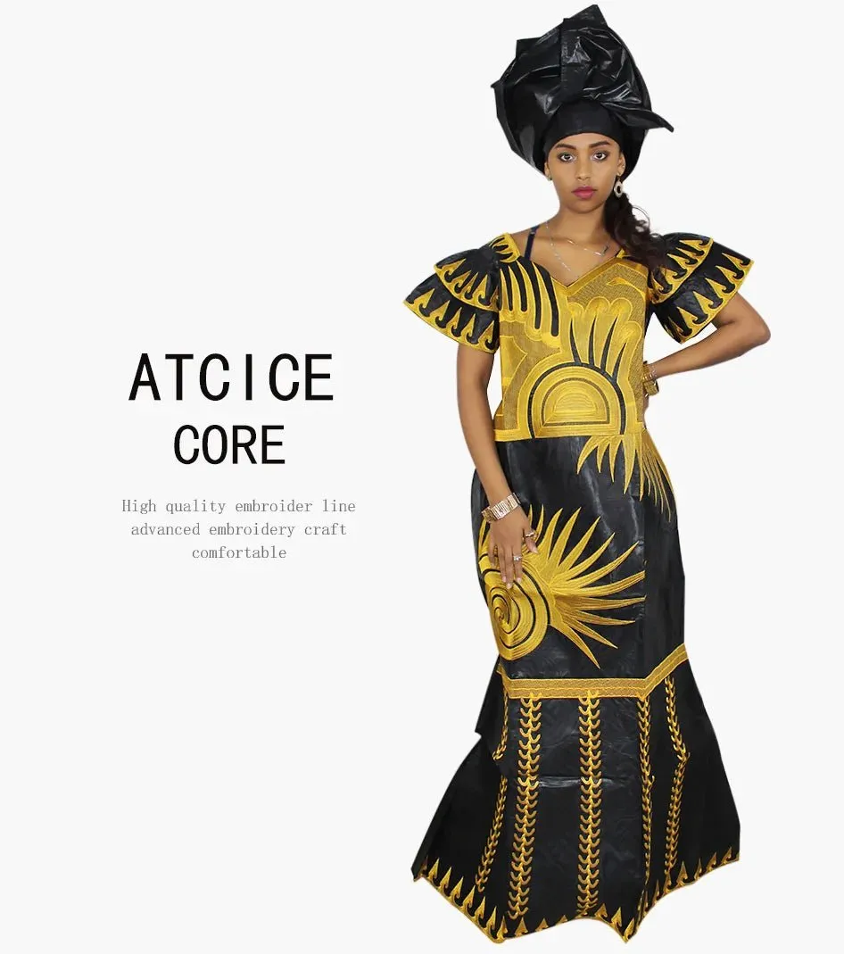 African Dresses for Women – Fashionable Long Dress with Embroidery Design & Matching Scarf