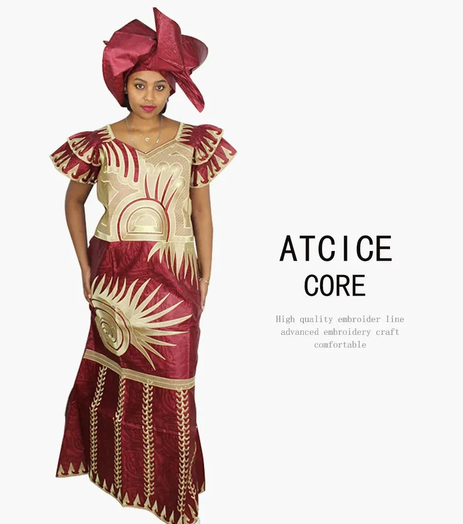 African Dresses for Women – Fashionable Long Dress with Embroidery Design & Matching Scarf