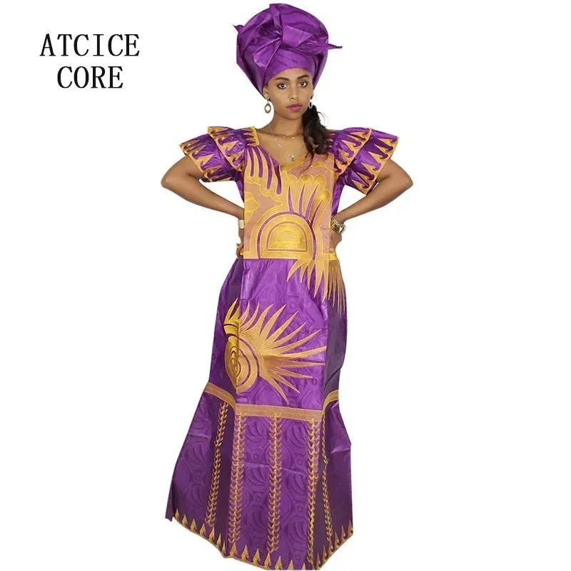 African Dresses for Women – Fashionable Long Dress with Embroidery Design & Matching Scarf