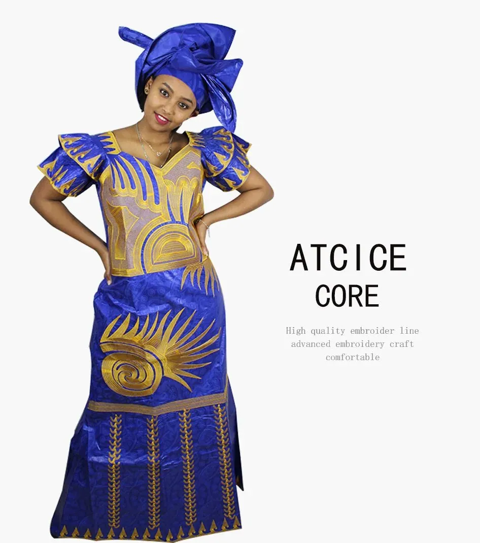 African Dresses for Women – Fashionable Long Dress with Embroidery Design & Matching Scarf