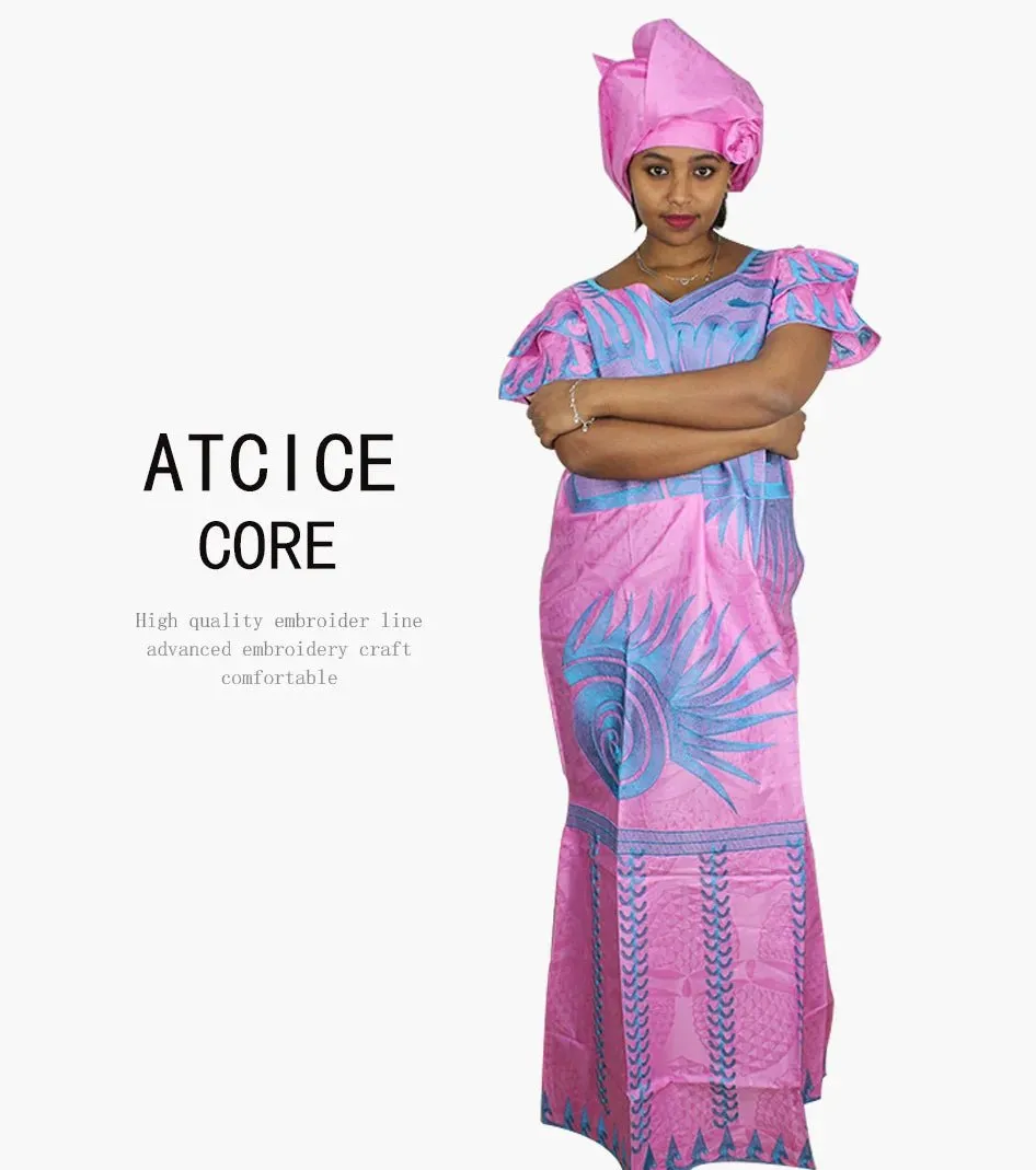 African Dresses for Women – Fashionable Long Dress with Embroidery Design & Matching Scarf