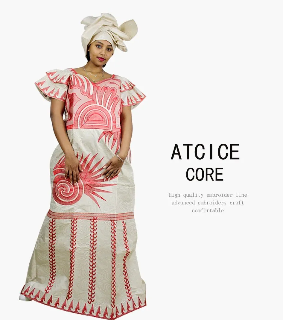 African Dresses for Women – Fashionable Long Dress with Embroidery Design & Matching Scarf