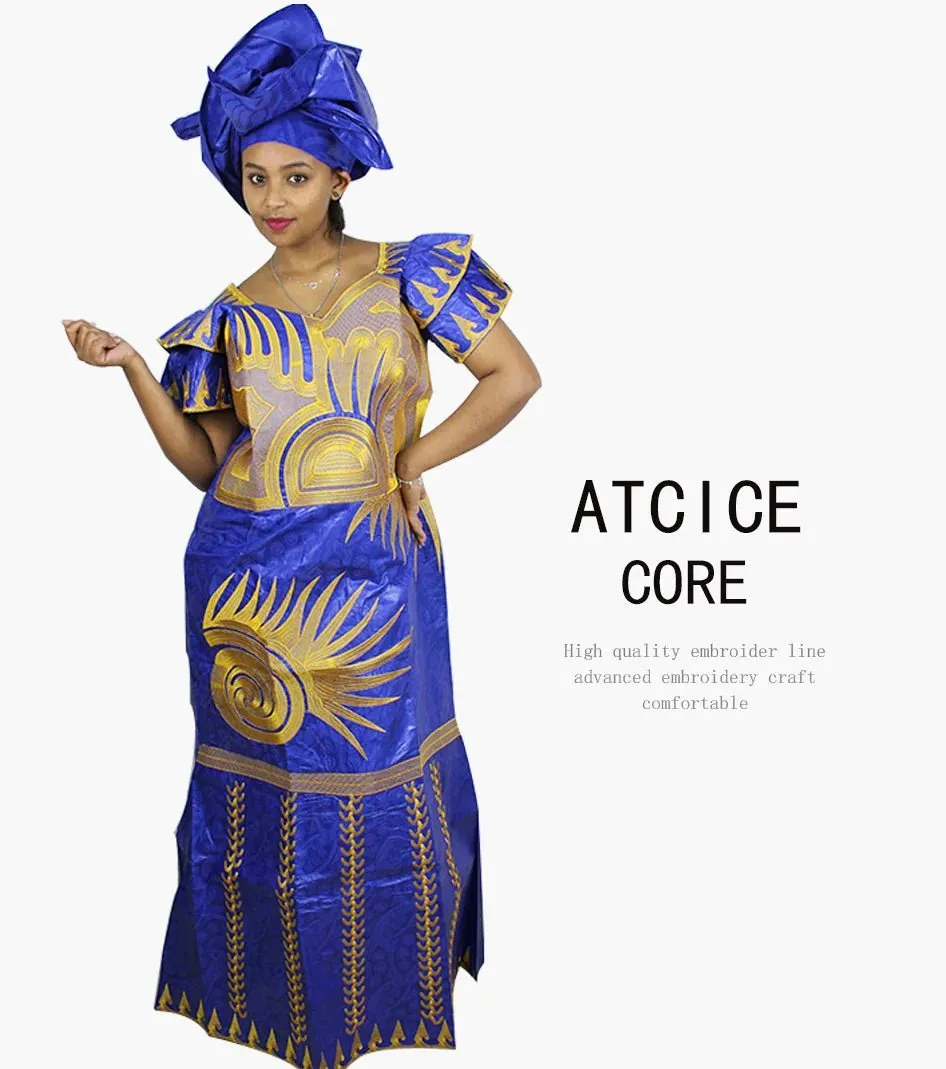 African Dresses for Women – Fashionable Long Dress with Embroidery Design & Matching Scarf