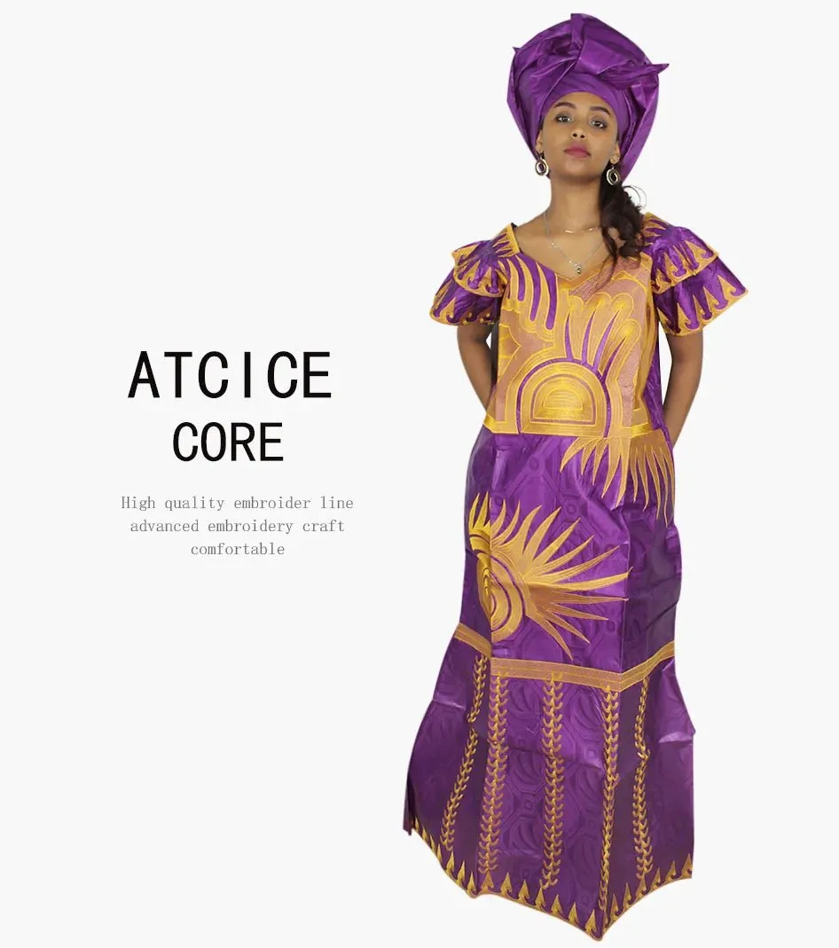 African Dresses for Women – Fashionable Long Dress with Embroidery Design & Matching Scarf