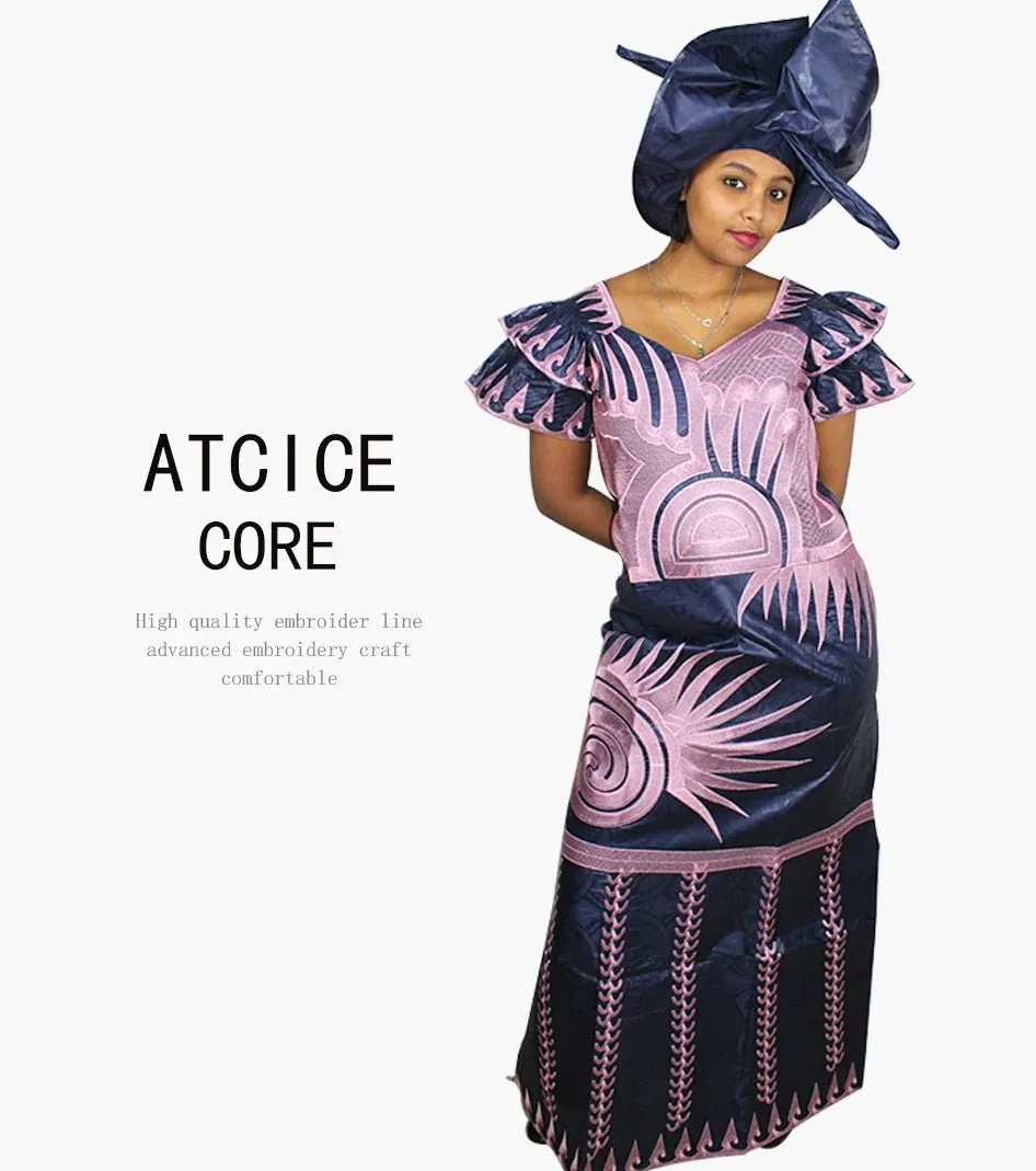 African Dresses for Women – Fashionable Long Dress with Embroidery Design & Matching Scarf