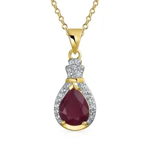 Antique Style 3.5CT Ruby Zircon Halo Pendant Necklace 14K Gold Plated Silver