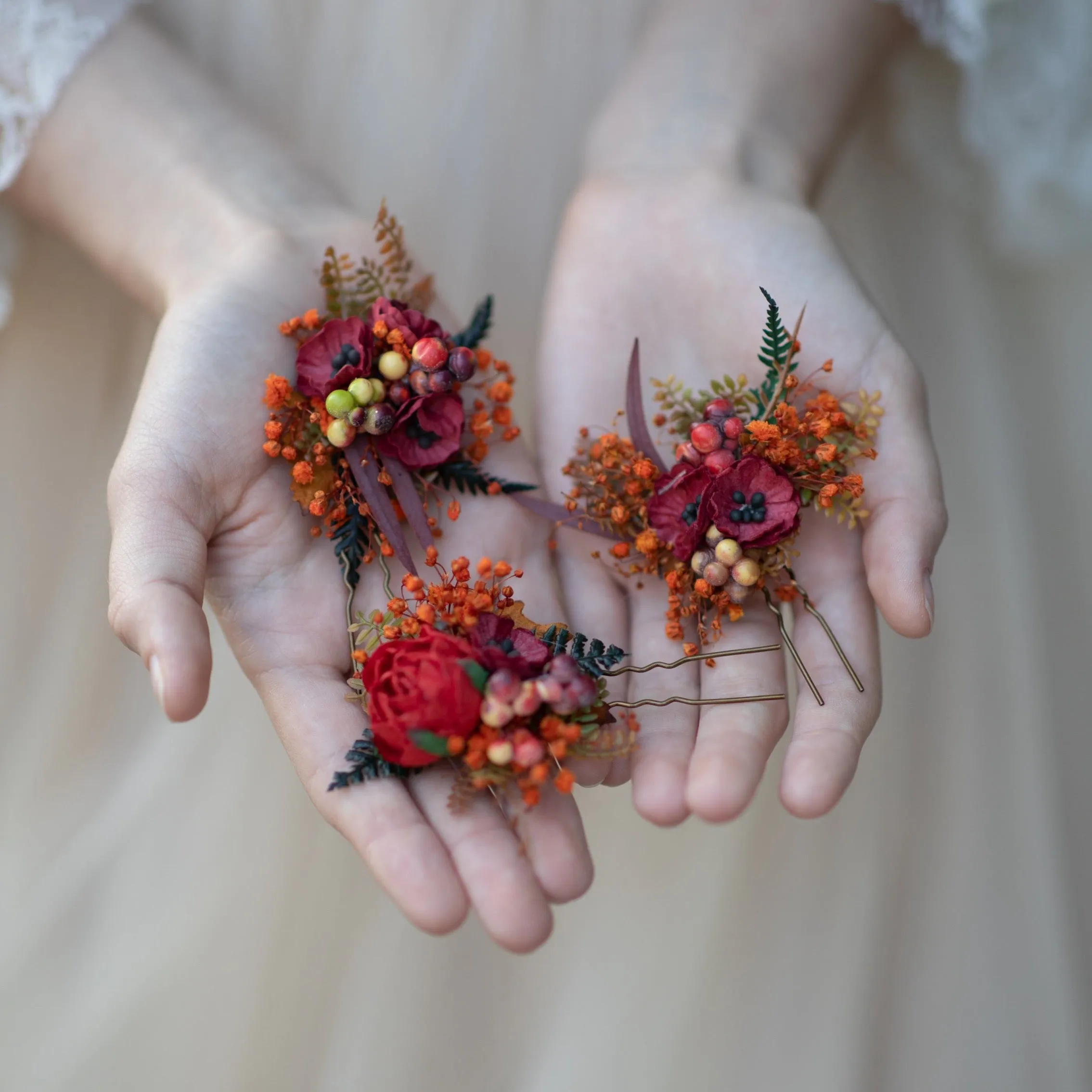 Autumn flower hairpins