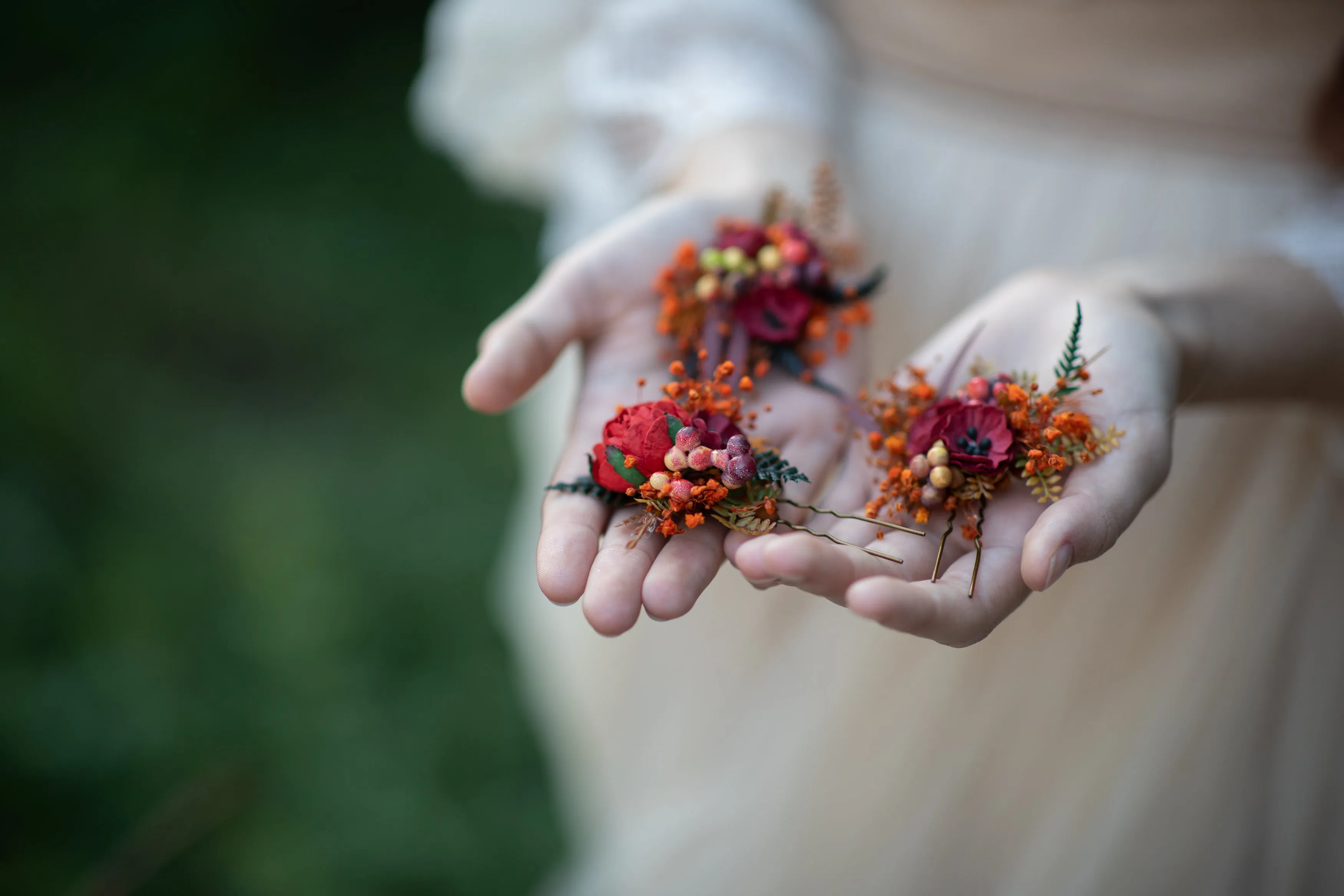 Autumn flower hairpins