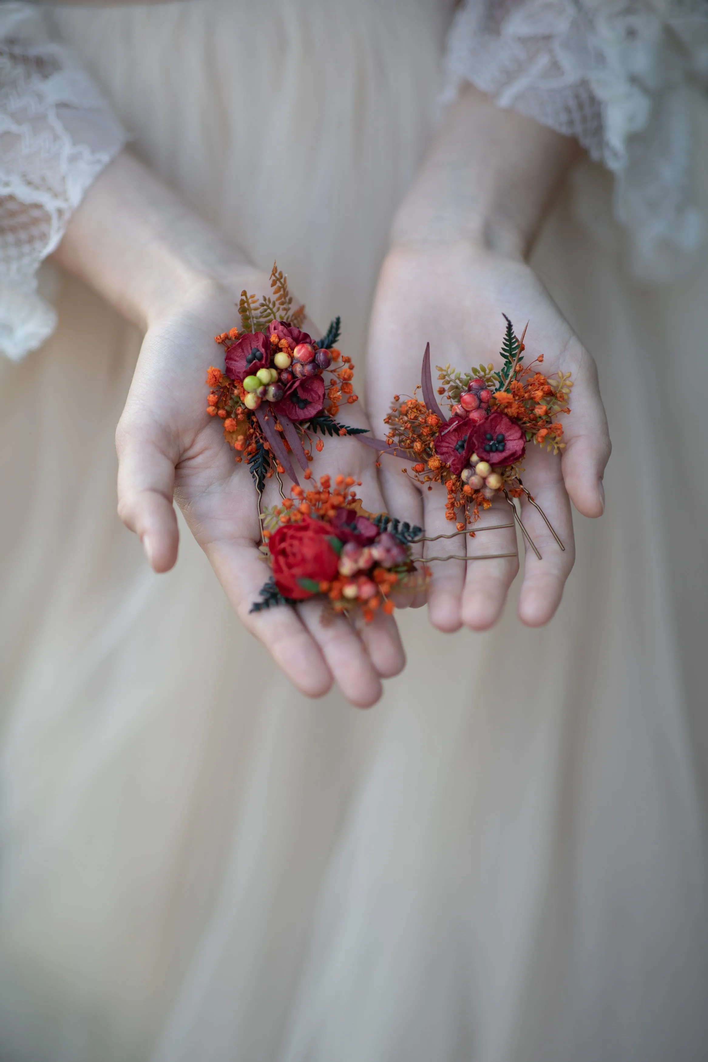 Autumn flower hairpins