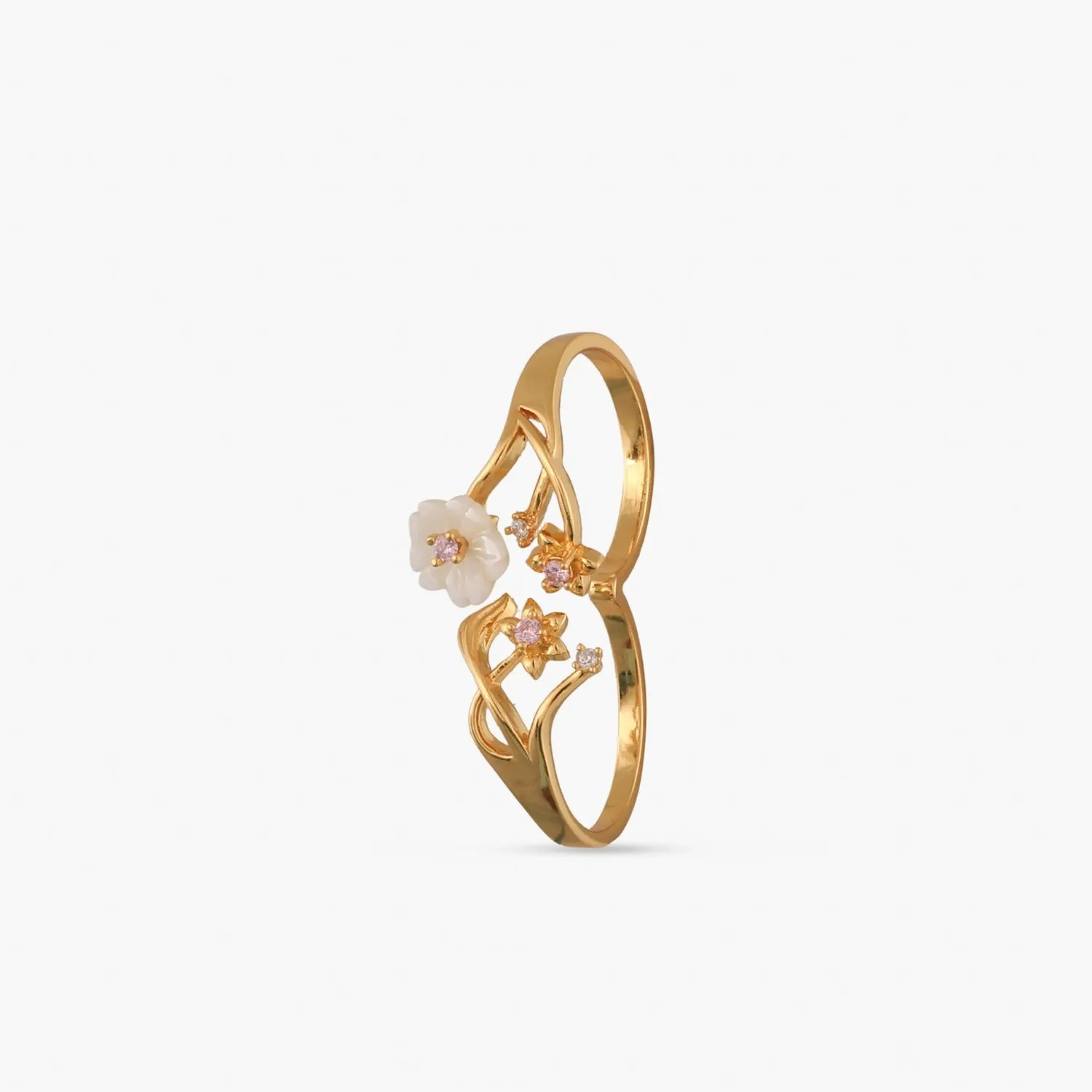 Blossom Veil Elegant  Silver Two Finger Ring