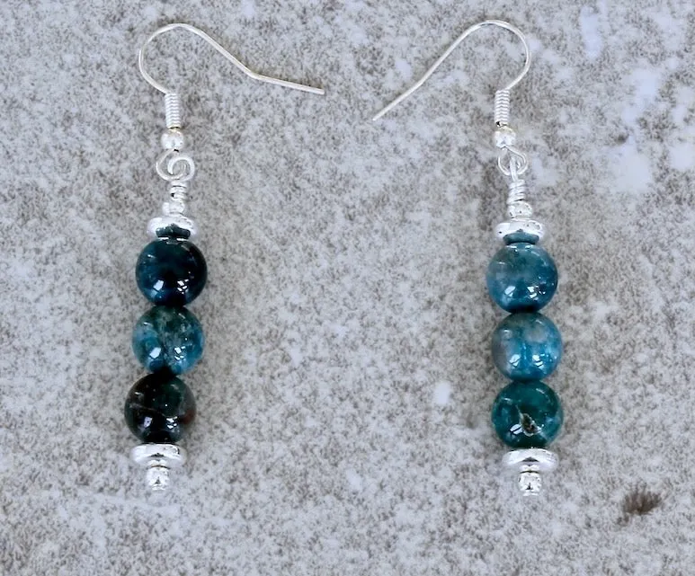 Blue Apatite Rounds Single-Dangle Earrings with Sterling Silver Discs & Earring Wires