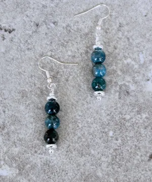 Blue Apatite Rounds Single-Dangle Earrings with Sterling Silver Discs & Earring Wires