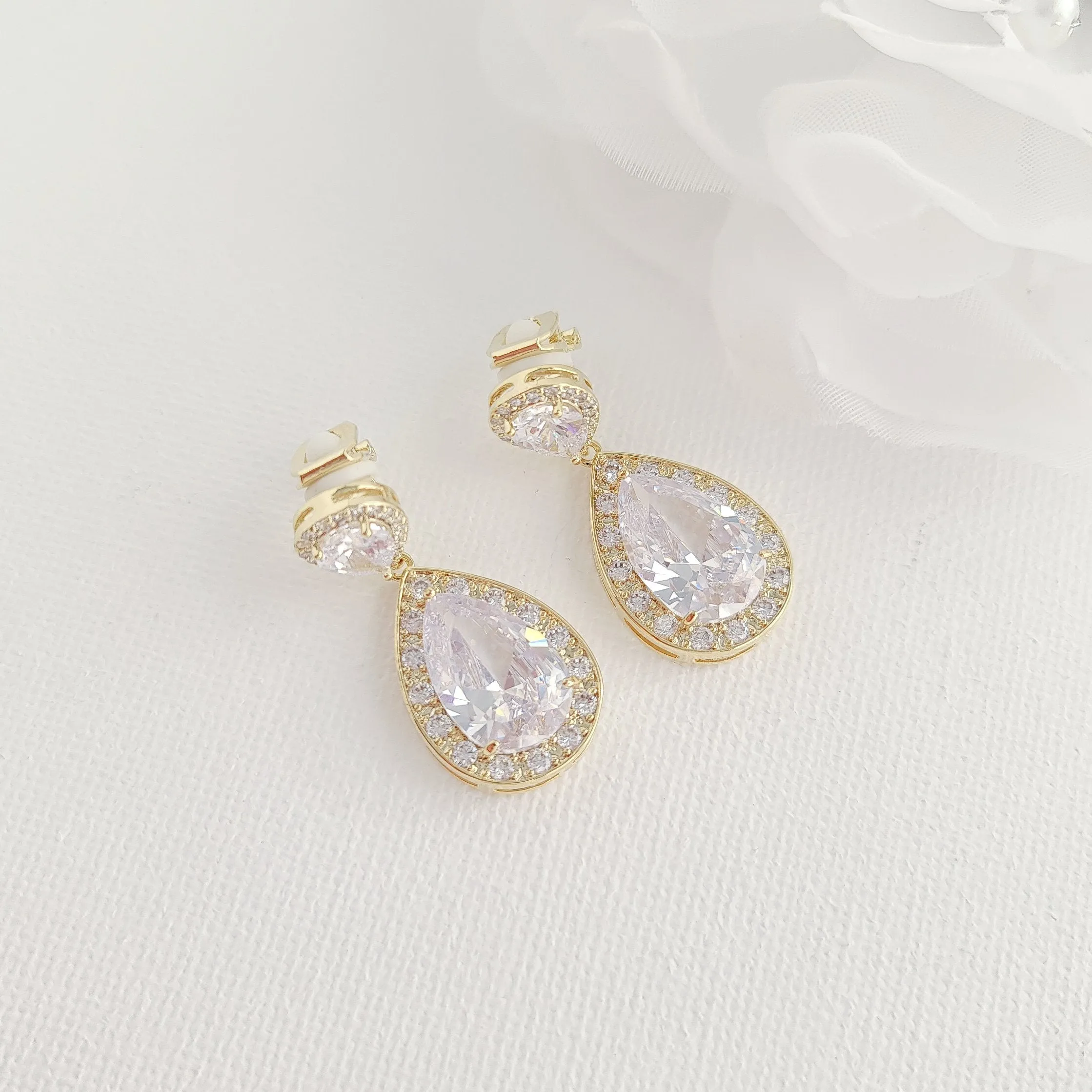 Bridal Clip On Earrings-Evelyn