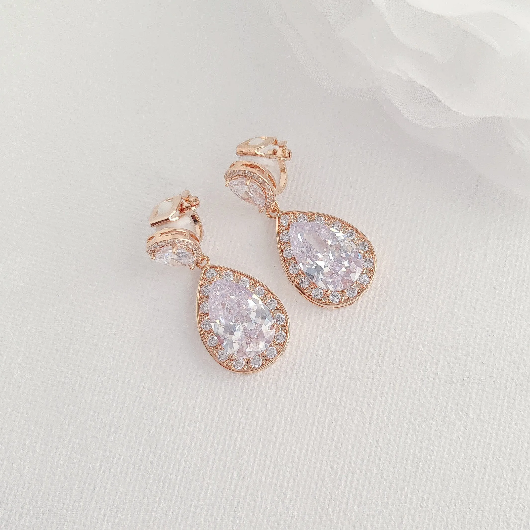 Bridal Clip On Earrings-Evelyn