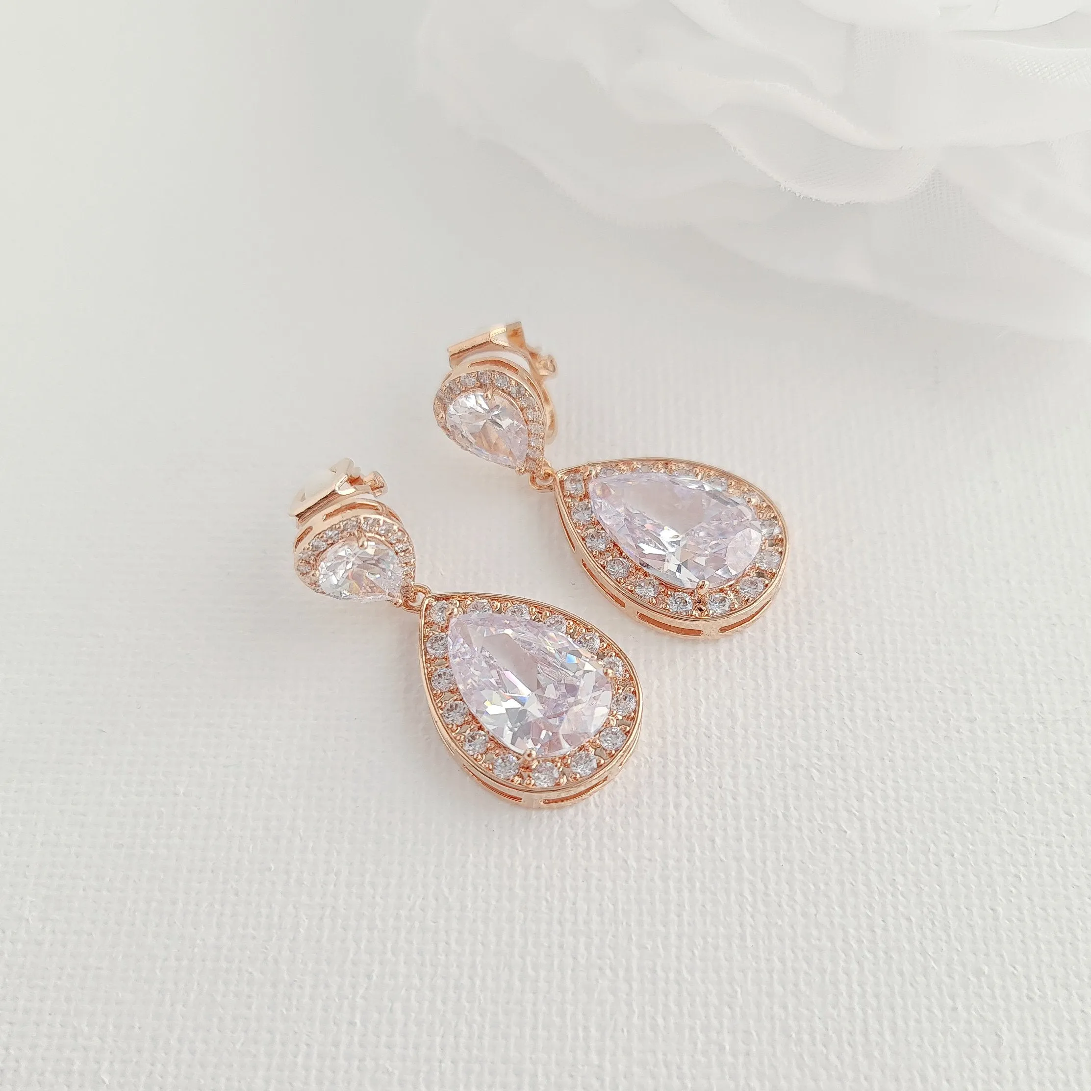 Bridal Clip On Earrings-Evelyn