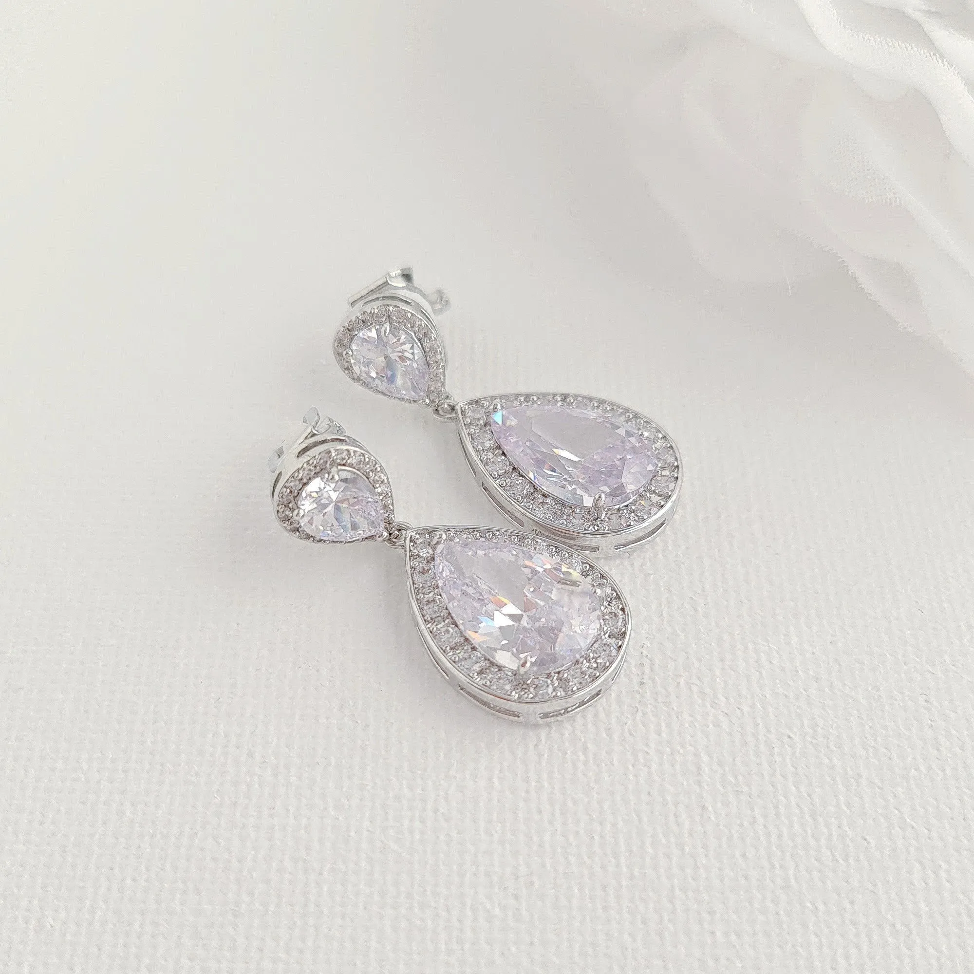 Bridal Clip On Earrings-Evelyn