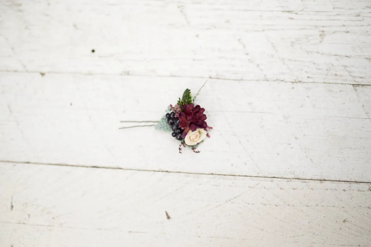 Burgundy flower hairpins and comb