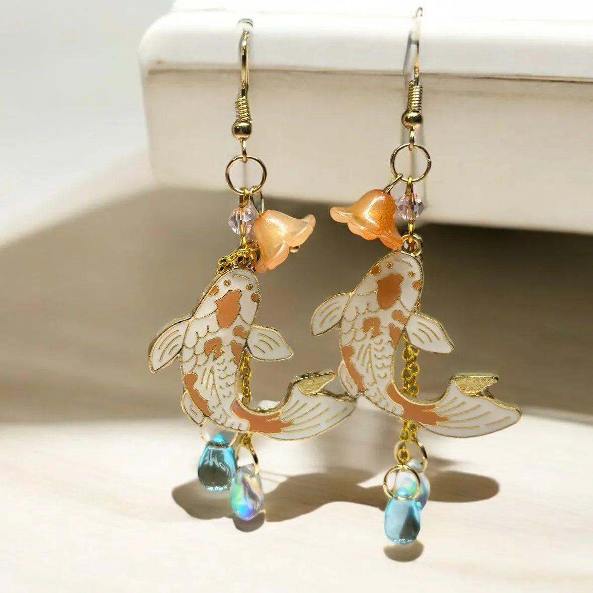 Classical - Orange Colourful japanese koi fish flag dangle earrings | oriental style Drop earrings | minimalist earrings | fish shaped earring