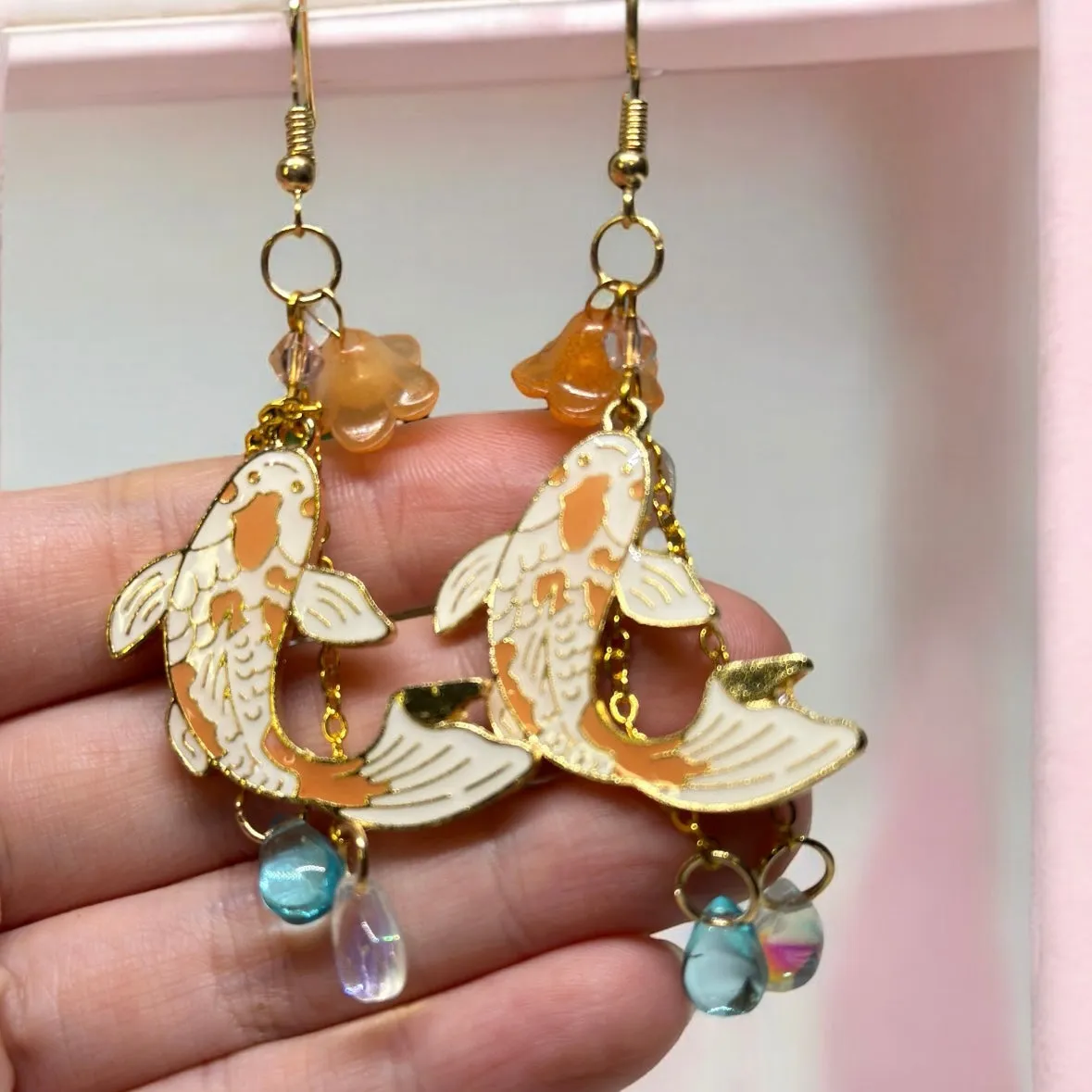 Classical - Orange Colourful japanese koi fish flag dangle earrings | oriental style Drop earrings | minimalist earrings | fish shaped earring