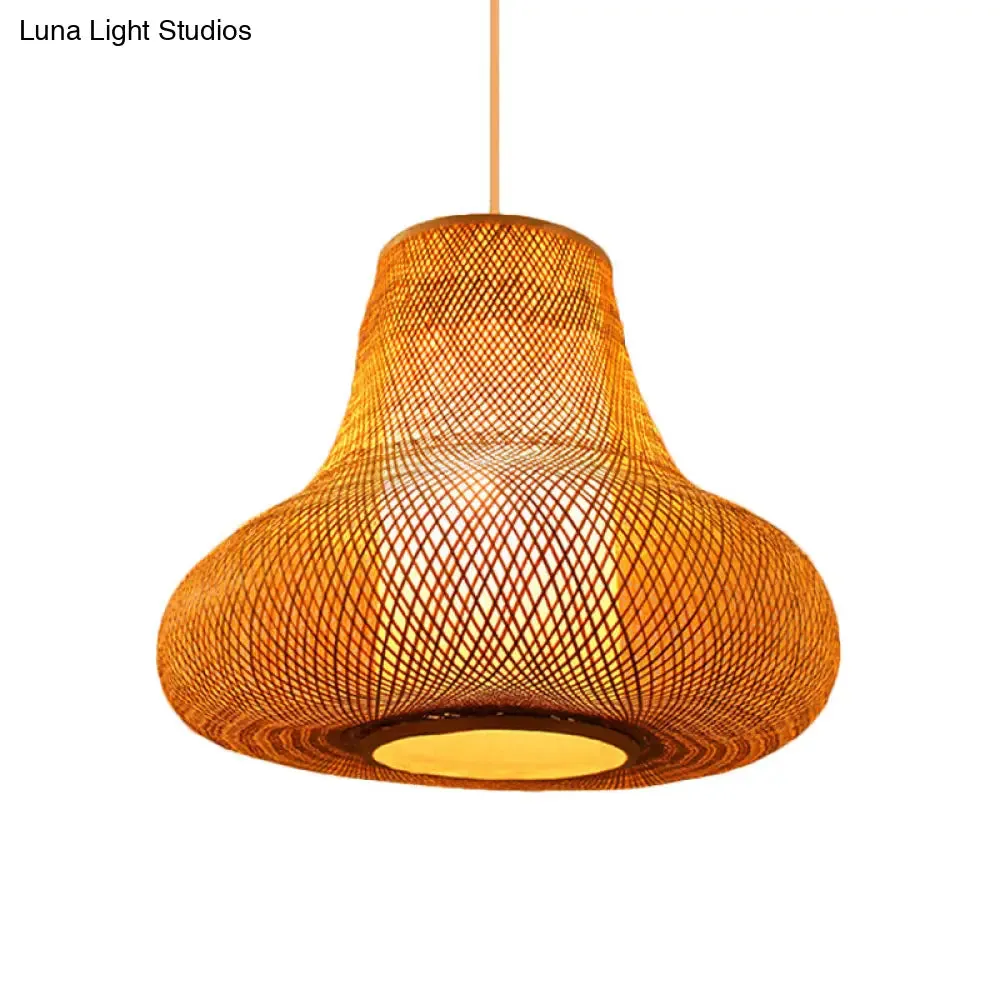 Contemporary Bamboo Gourd Pendant Light - Wood Ceiling Hanging Lamp