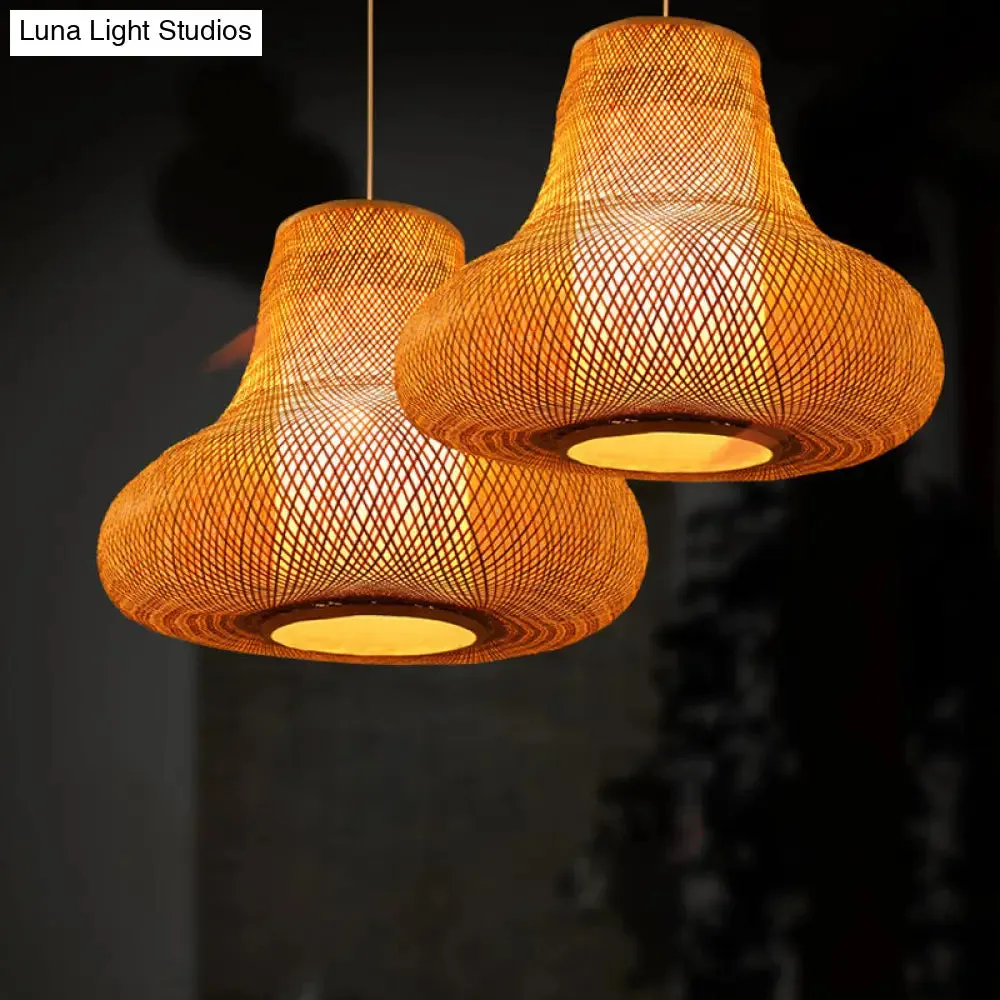 Contemporary Bamboo Gourd Pendant Light - Wood Ceiling Hanging Lamp