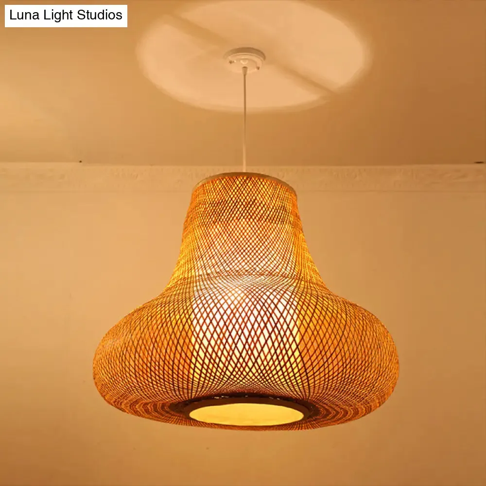 Contemporary Bamboo Gourd Pendant Light - Wood Ceiling Hanging Lamp