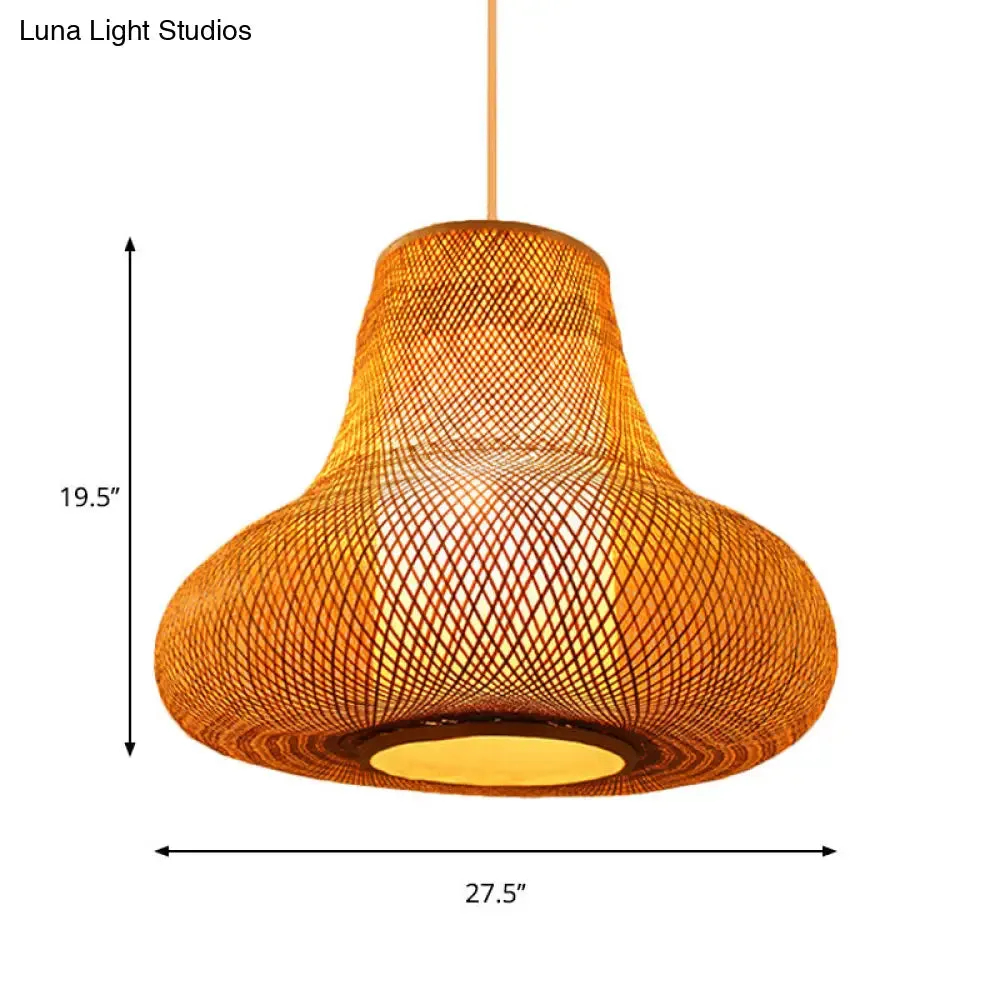 Contemporary Bamboo Gourd Pendant Light - Wood Ceiling Hanging Lamp