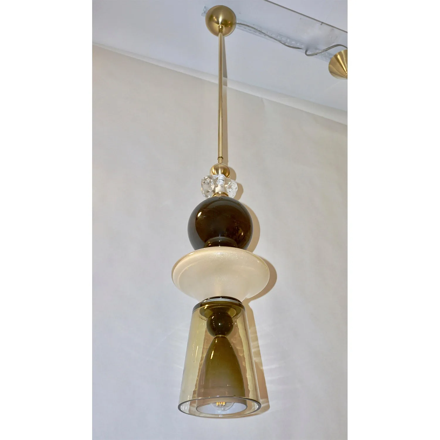 Contemporary Crystal Black & White Smoked Murano Glass Pendant Light