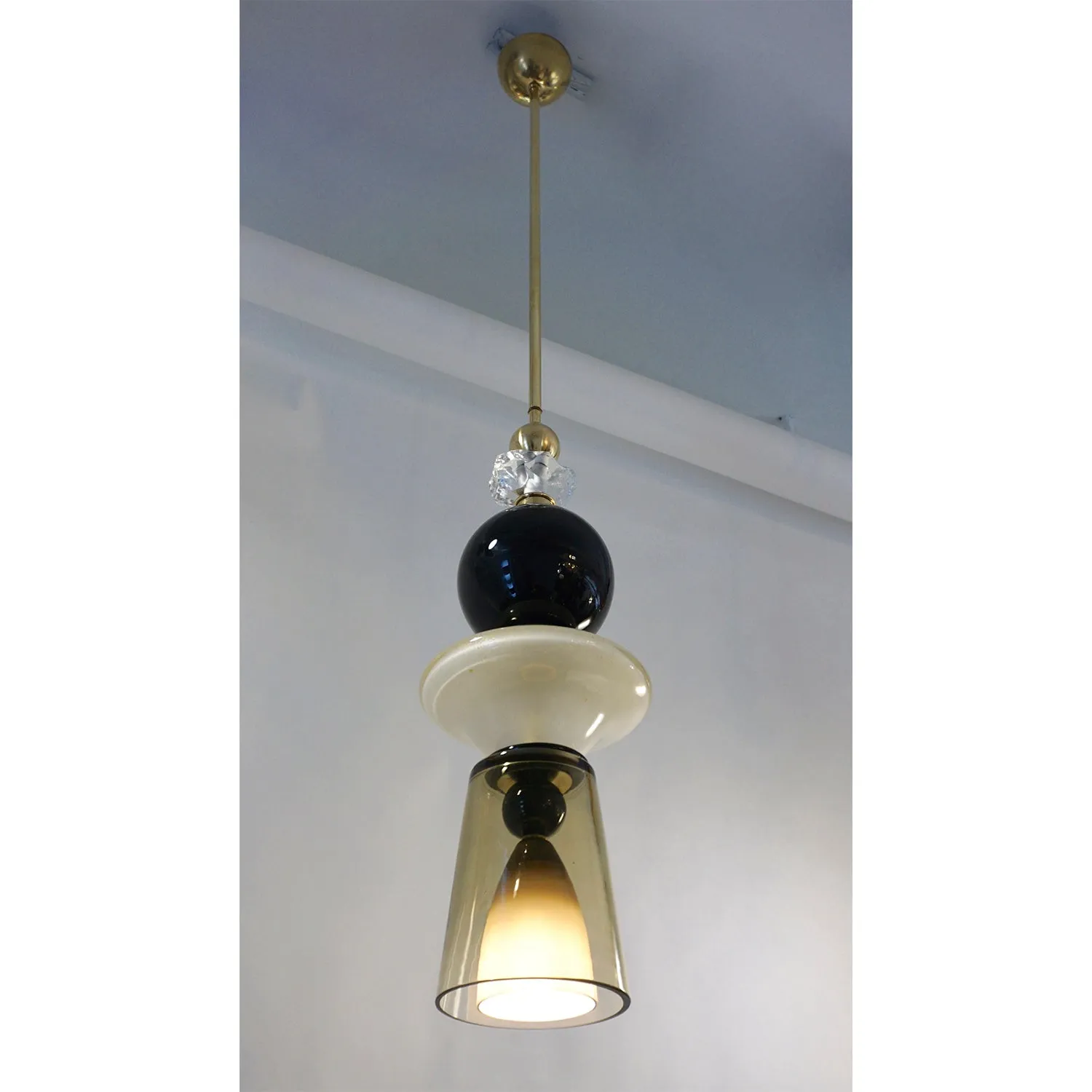 Contemporary Crystal Black & White Smoked Murano Glass Pendant Light