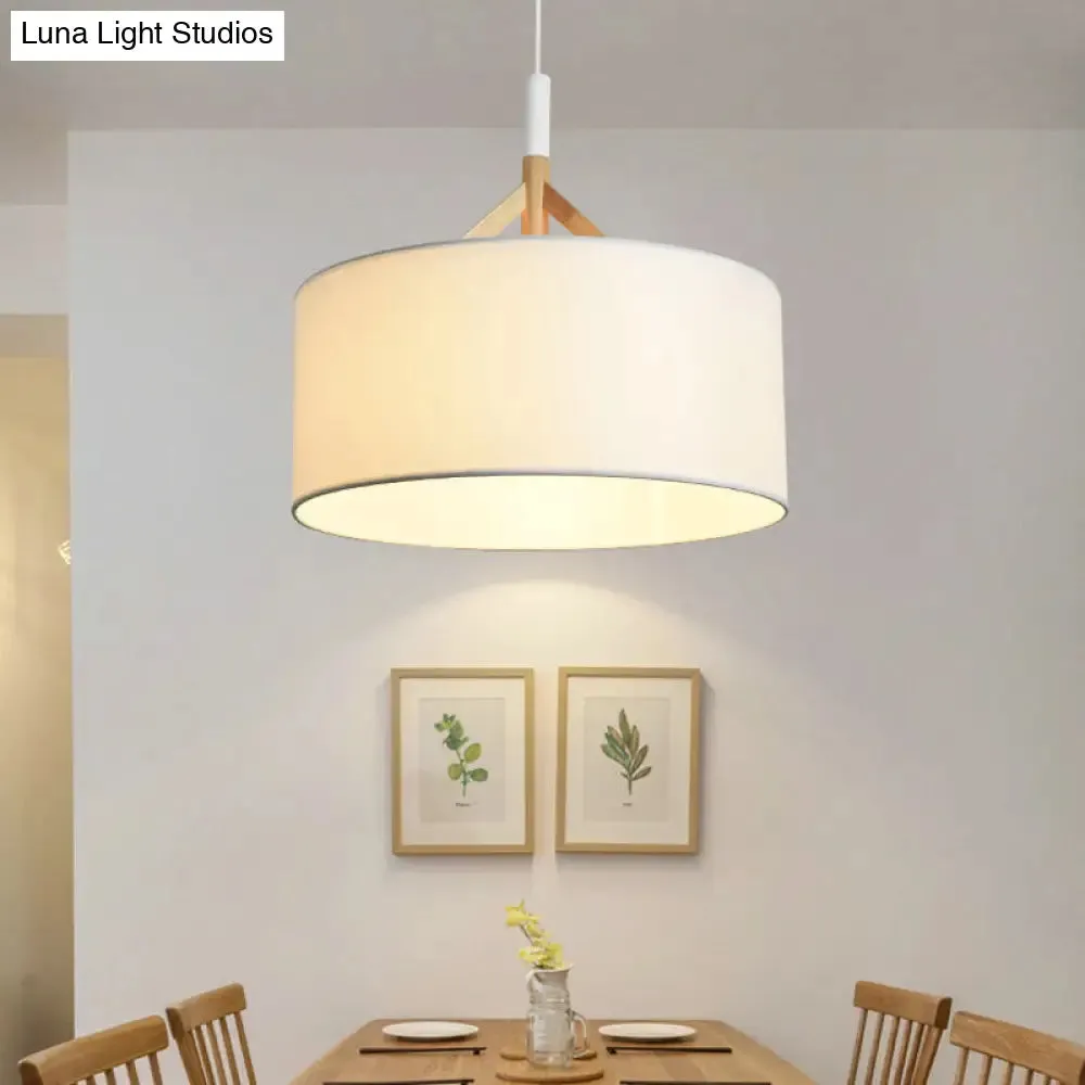 Contemporary Drum Pendant Light - White/Black Fabric - 1-Light Ceiling Fixture