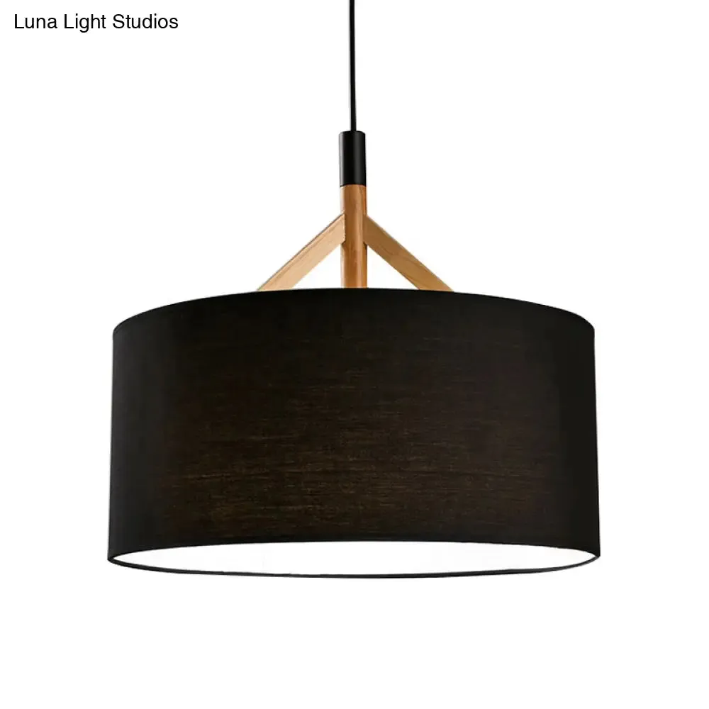 Contemporary Drum Pendant Light - White/Black Fabric - 1-Light Ceiling Fixture