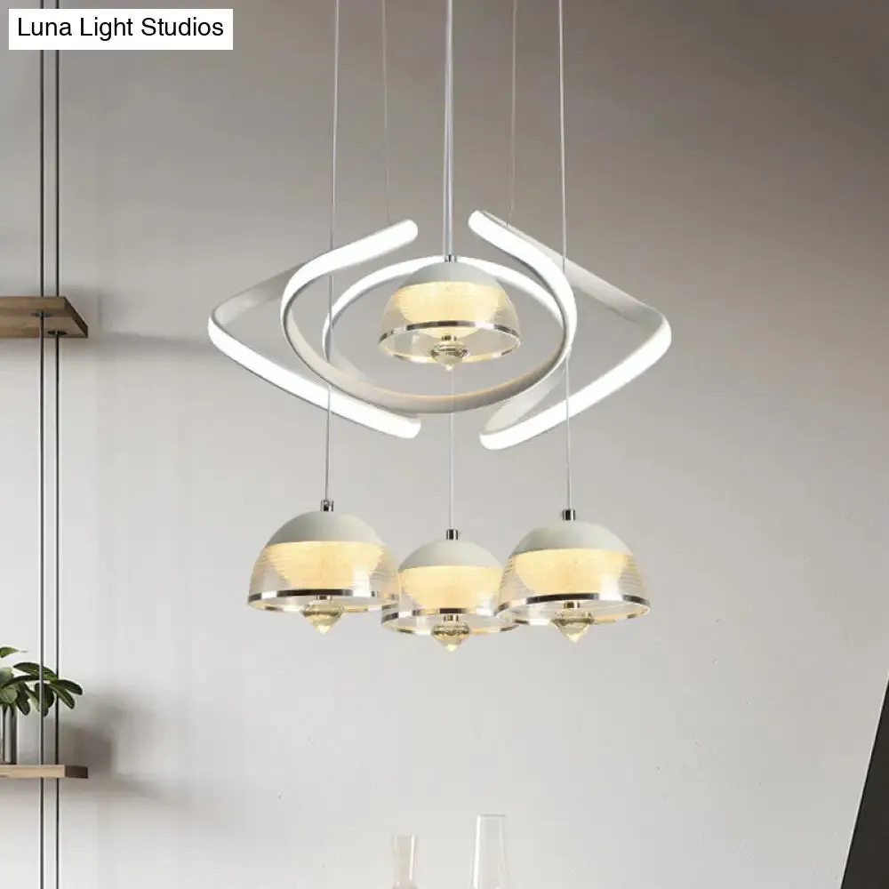 Contemporary White Domed Cluster Pendant with 4-Head LED Hanging Lighting