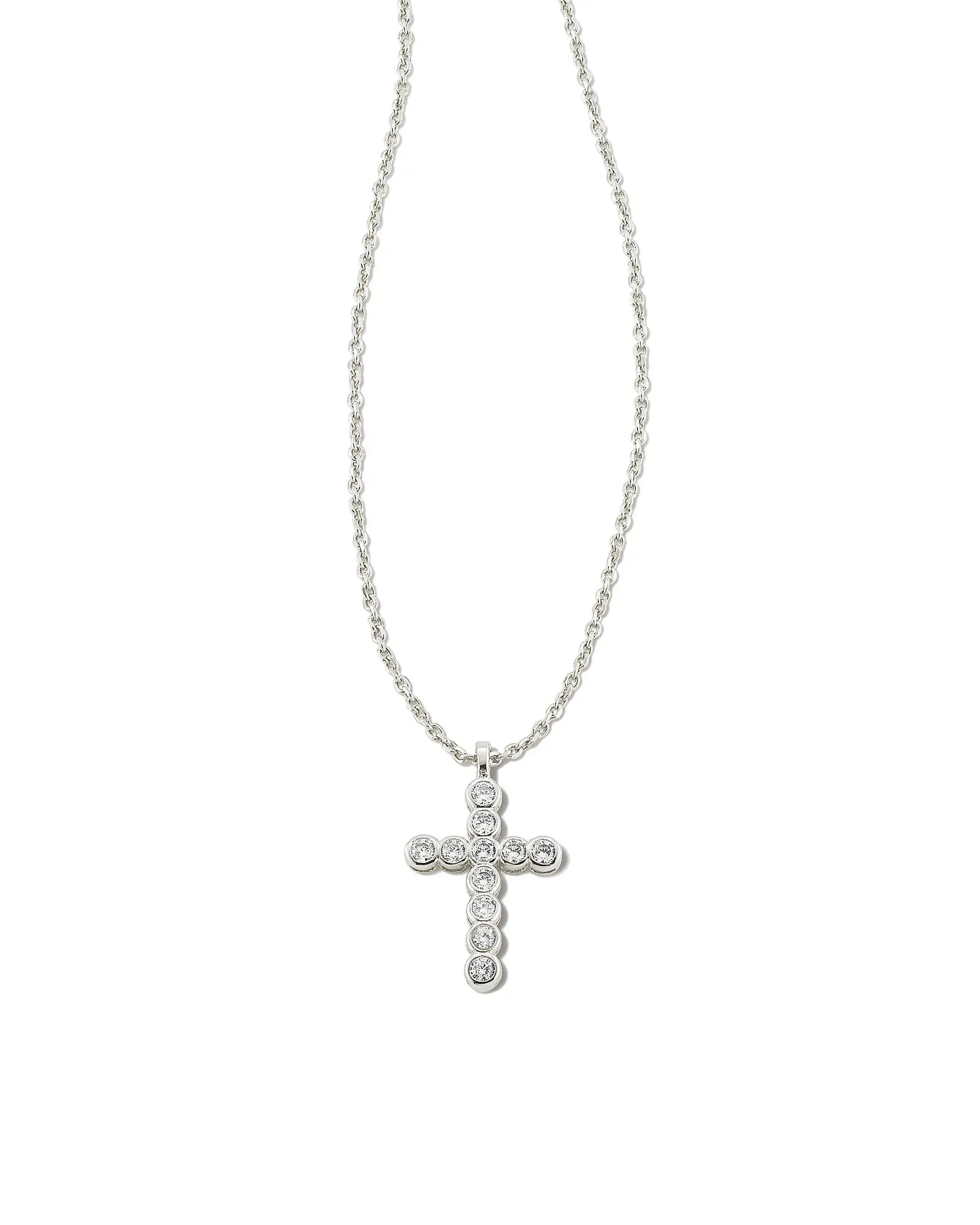 Cross Silver Pendant Necklace in White Crystal